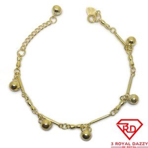 Bells & bar charm 8 inch Bracelet 999 Yellow Gold